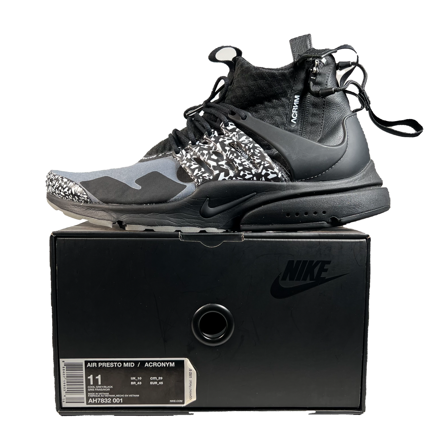 Nike Air Presto Mid Acronym Cool Grey (2018) Size 11 USED s21190