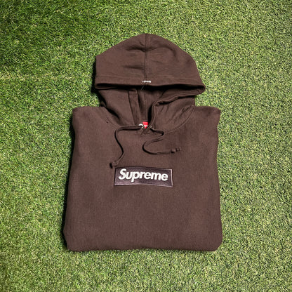 Supreme 2021 Box Logo Brown Hoodie Size Medium USED x13305