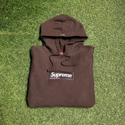 Supreme 2021 Box Logo Brown Hoodie Size Medium USED x13305
