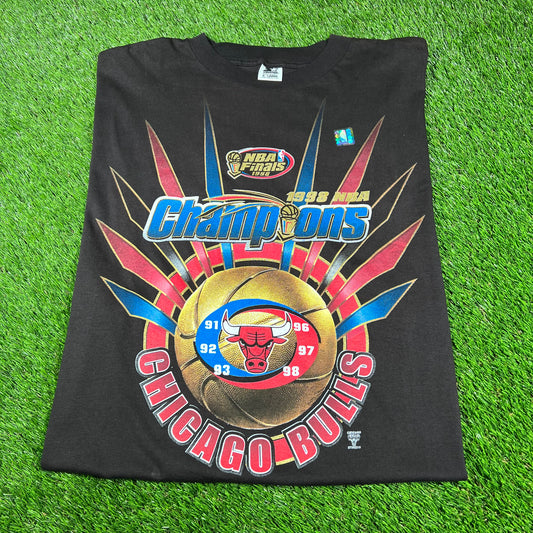 1998 Chicago Bulls NBA Champions Starter Tag Black Tee Size XL NEW v16738