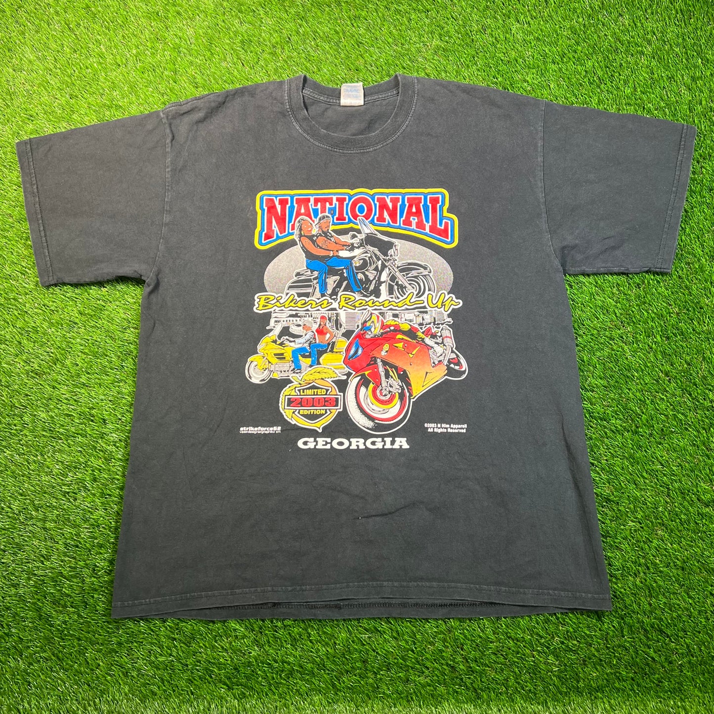 2003 National Biker Round Up Georgia Black Tee Size XL USED v18794