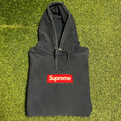 2012 Supreme Navy Box Logo Hoodie Size Large USED x13328