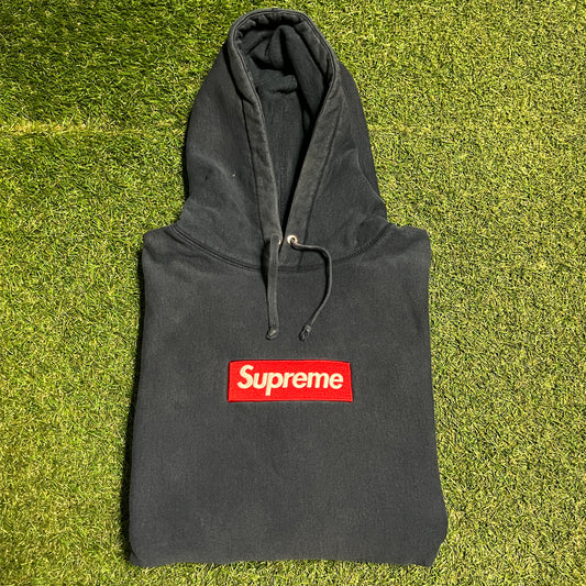 2012 Supreme Navy Box Logo Hoodie Size Large USED x13328