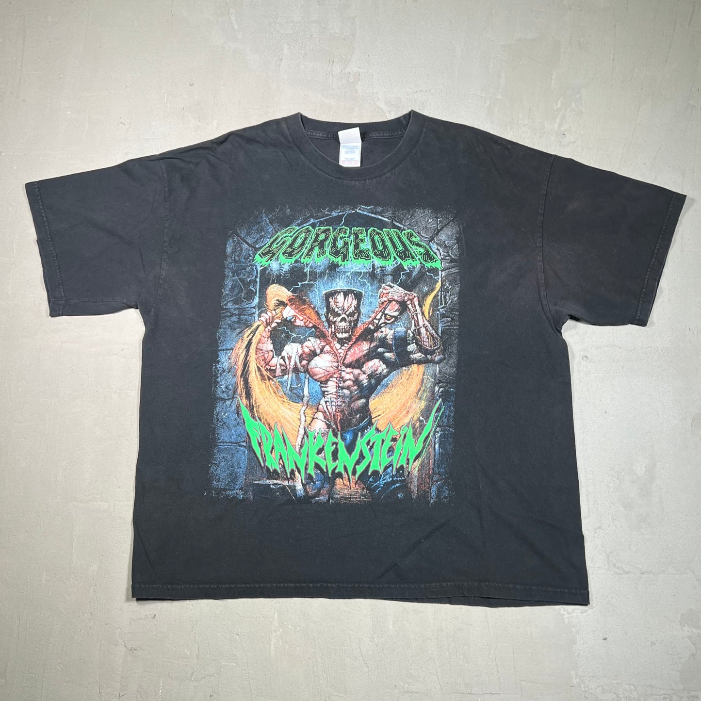 Y2K Gorgeous Frankenstein Black Metal Tee Size XXL USED v18160