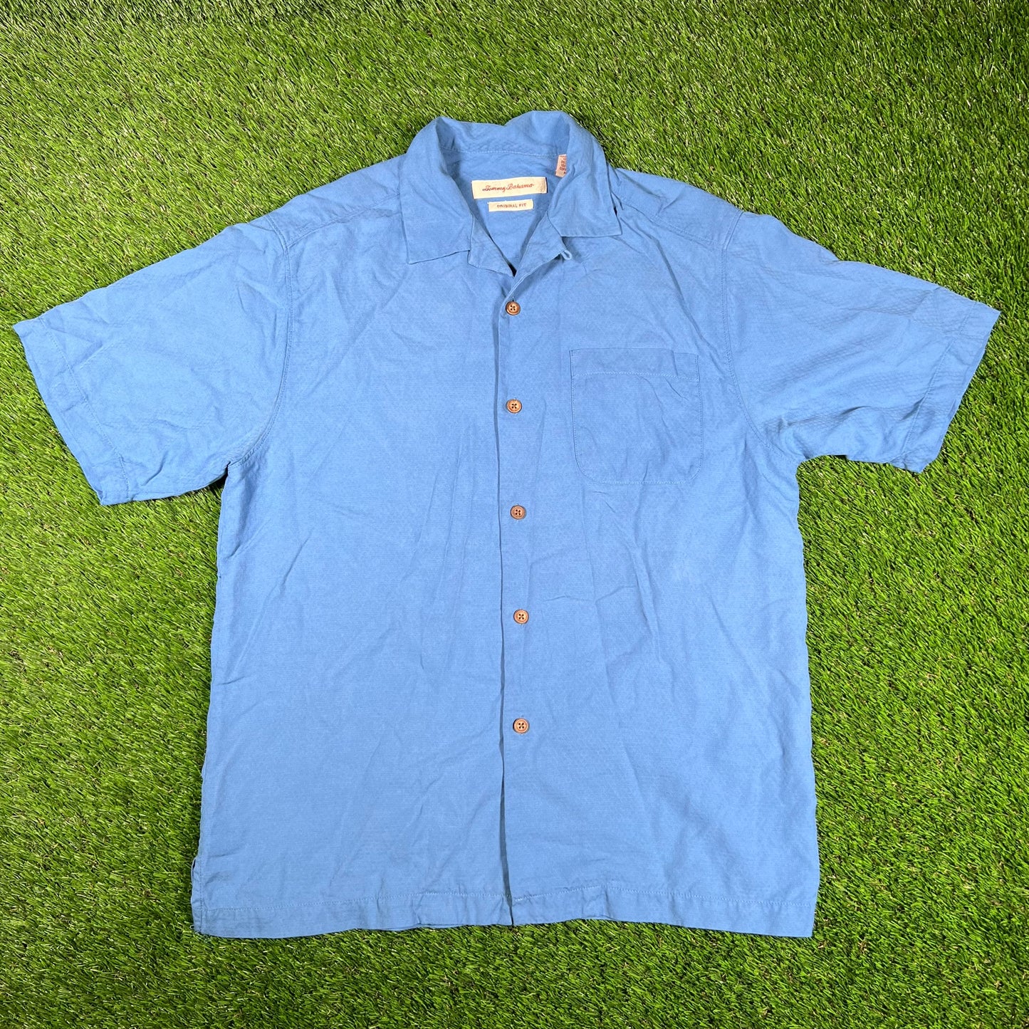 Tommy Bahama Blue Silk Camp Shirt Size Small USED v16705