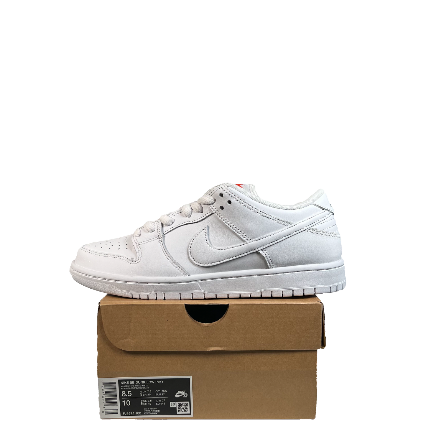 Nike SB Dunk Low Pro Triple White (2024) Size 8.5 NEW s21206