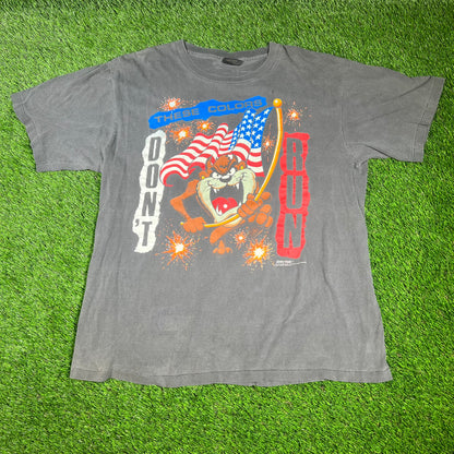 1990s Looney Tunes Taz These Colors Dont Run Washed Black Tee Size XL USED v16632