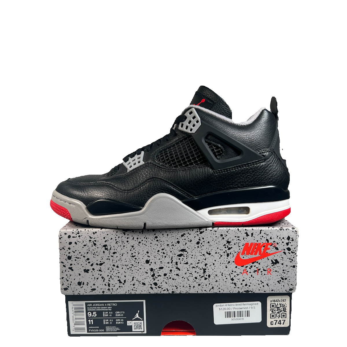 Jordan 4 Bred Reimagined (2024) Size 9.5 USED s23173