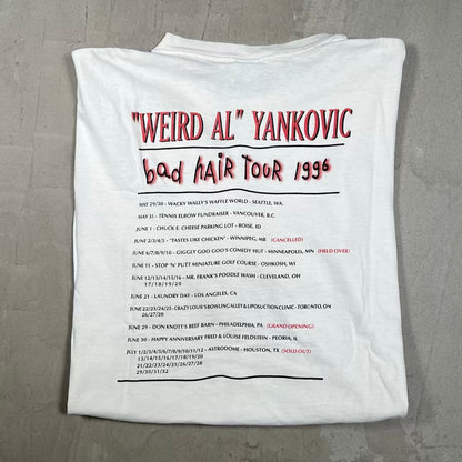 1996 Weird Al Yankovix Bad Hair Tour White Tee Size Large USED v20326