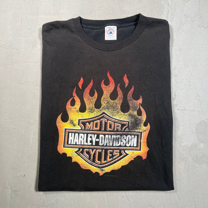 Y2K Harley Davidson "Flaming Shield" Black Tee Size Large USED v19377