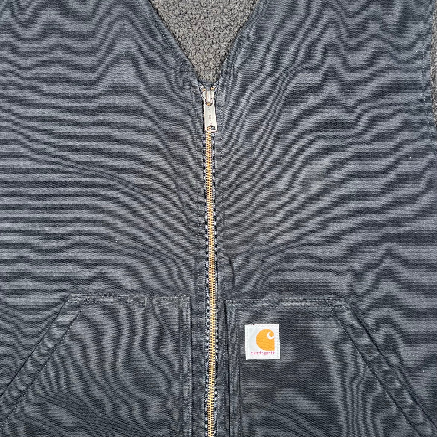 Y2K Carhartt Sherpa Lined Black Vest Size XXL USED v19317