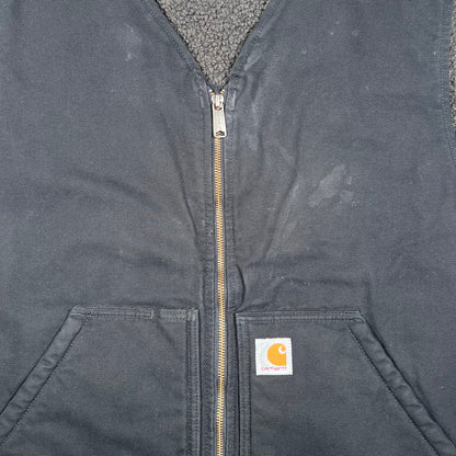 Y2K Carhartt Sherpa Lined Black Vest Size XXL USED v19317