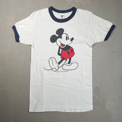 1980s Mickey Mouse Ringer White Tee Size Small USED v19435