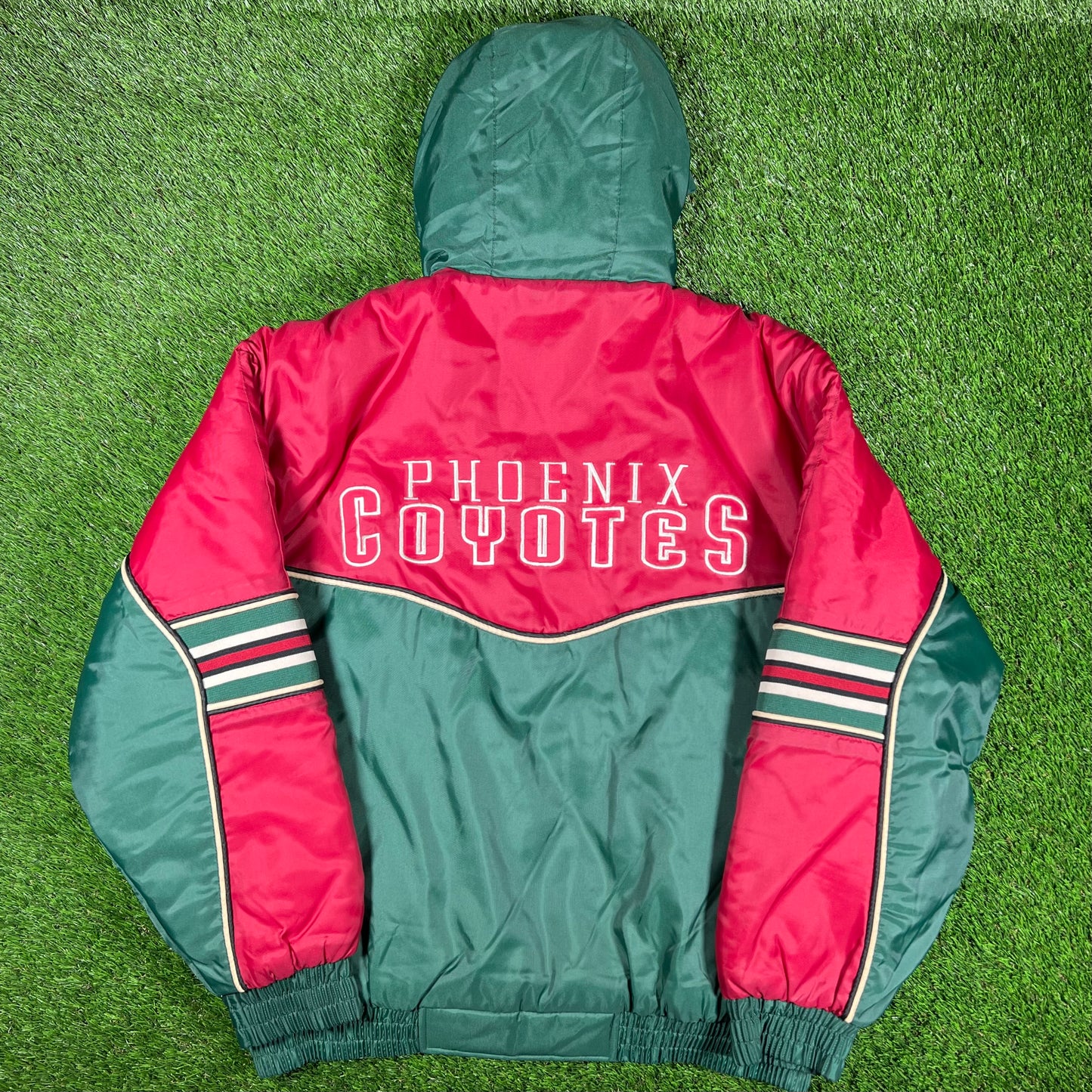 1990s Phoenix Coyotes Maroon Green Coach Jacket Size Large USED v16989