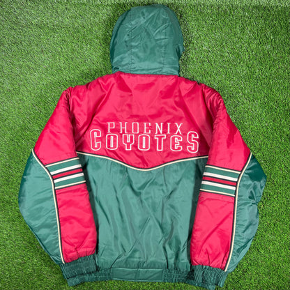 1990s Phoenix Coyotes Maroon Green Coach Jacket Size Large USED v16989