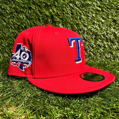 2012 New Era Texas Rangers 40th Anniversary Red Hat Size 7 5/8 USED v16167
