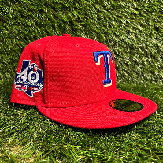 2012 New Era Texas Rangers 40th Anniversary Red Hat Size 7 5/8 USED v16167