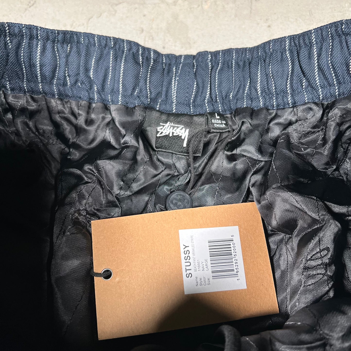 Stussy Wrinkled Stripe Beach Pant Navy (2024) Size Large USED x17548