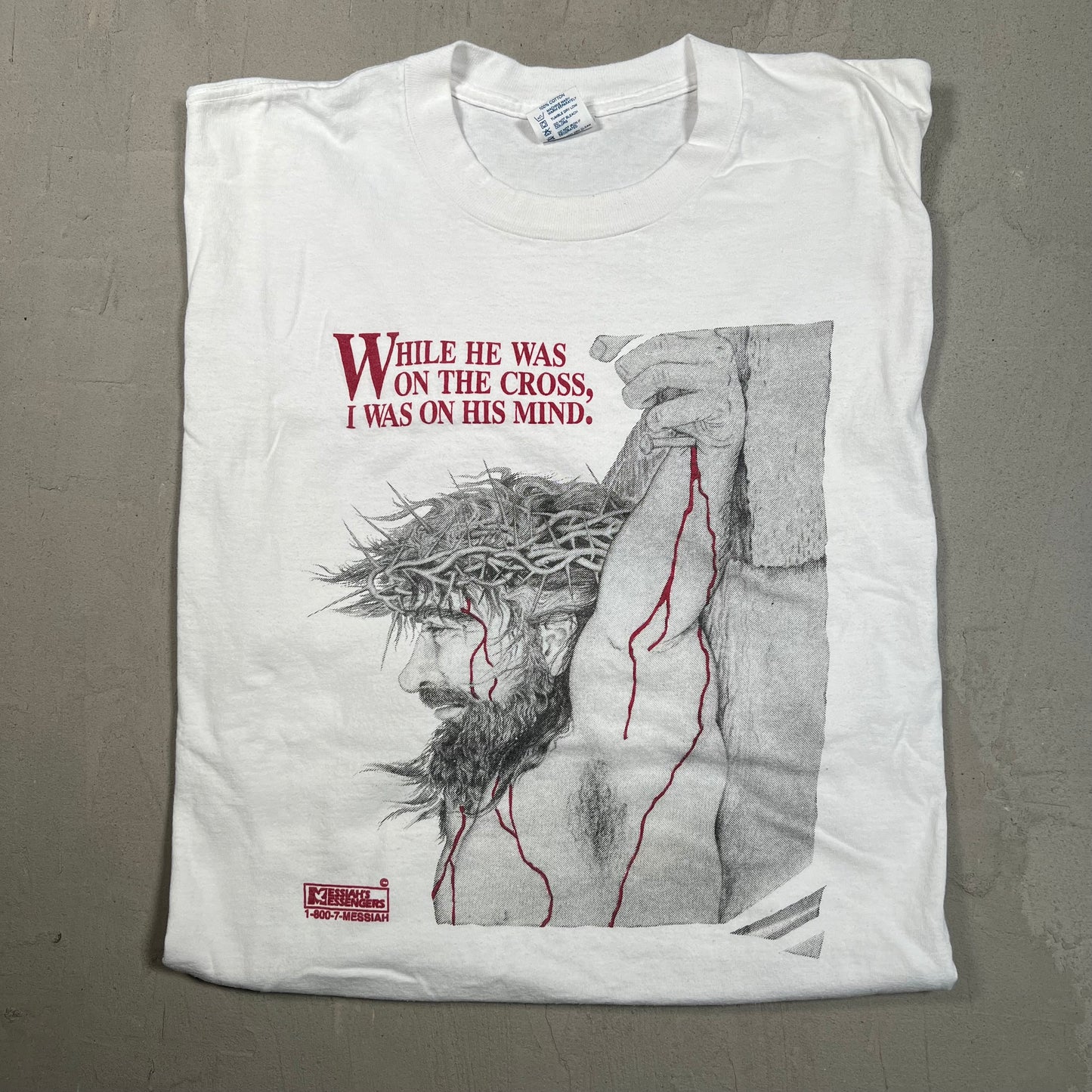 1990s Jesus On The Cross In His Mind White Tee Size XXL USED v19336