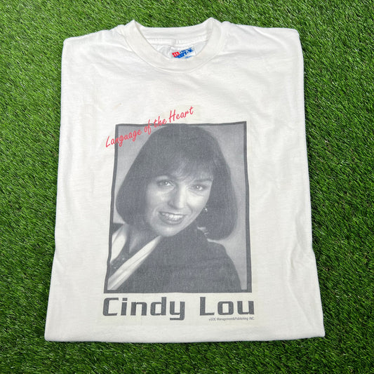 1990s Cindy Lou White Tee Size Large USED v16939
