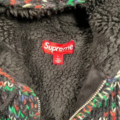 Supreme Faux Shearling Lined Multi Color Hooded Sweater Size Large USED x16414