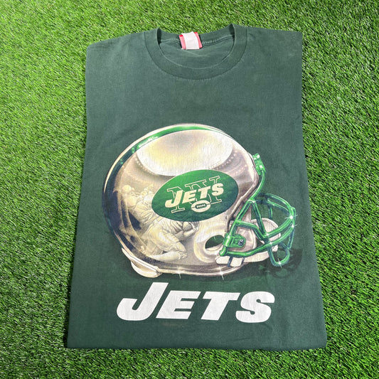 Y2K NY Jets Helmet Green Tee Size Large USED v18181