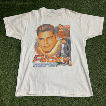 Y2K Ricky Martin Rap Style White Tee Size Large USED v16173