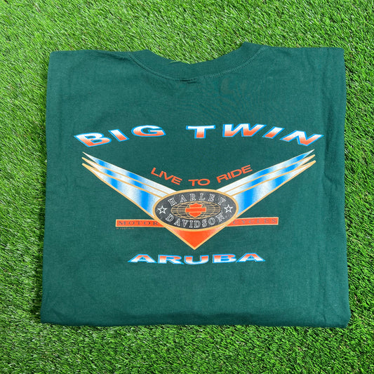2000 Harley Davidson Big Twin Aruba Green Tee Size XXL USED v17824