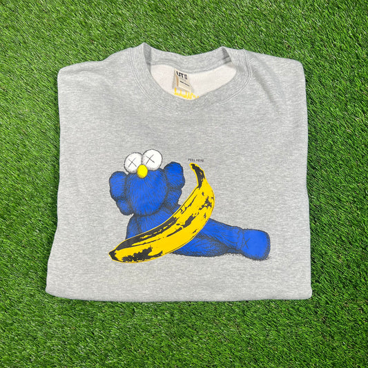 Uniqlo Kaws Warhol BLUE Figure Grey Crewneck Size Large USED x15457