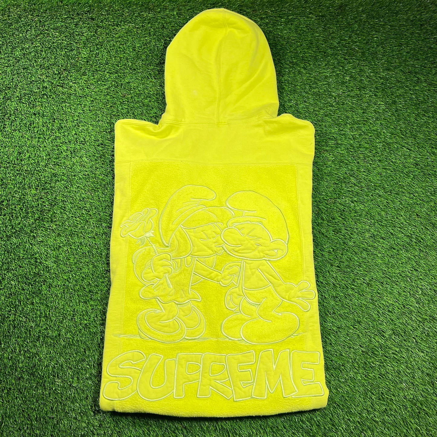 Supreme Smurfs Hooded Sweatshirt Acid Green (2020) Size Large USED x16515