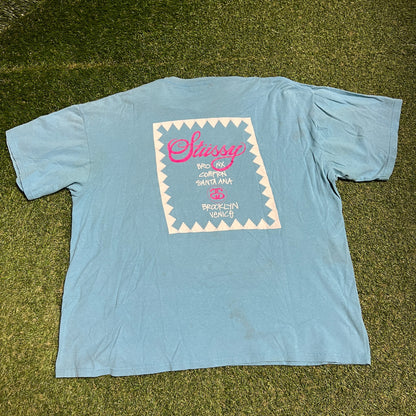Y2K Stussy Light Blue Tour Tee Size XXL USED x13739