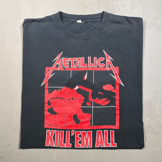 1990s Metallica Kill Em All Black Cropped Tee Size XXL USED v16480