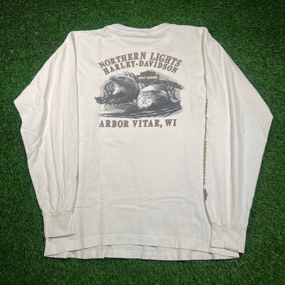2005 Harley Davidson Arbor Vitae WI White Longsleeve Size Large USED v18625