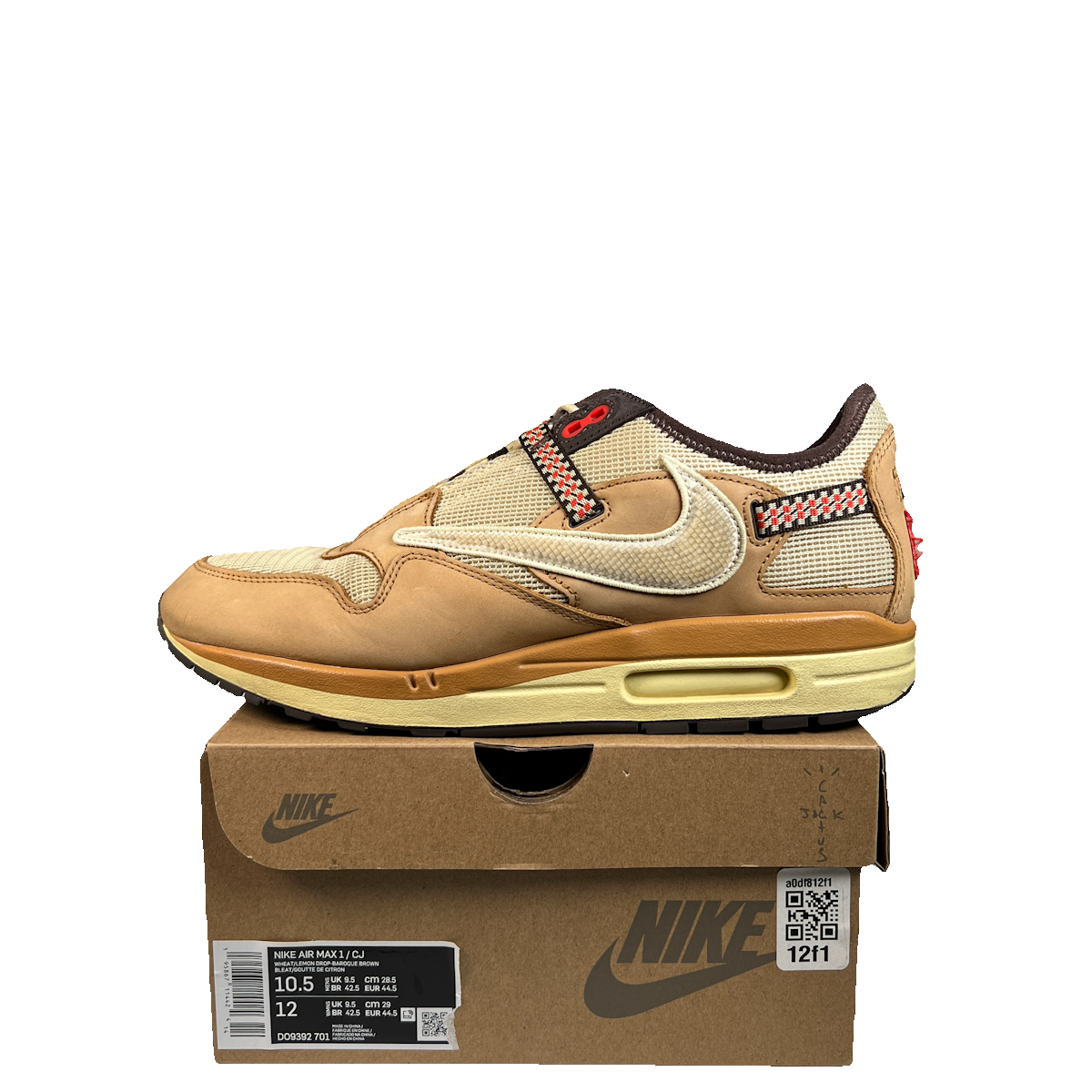Nike Air Max 1 Travis Scott Cactus Jack Wheat Lemon Drop (2022) Size 10.5 USED s23110