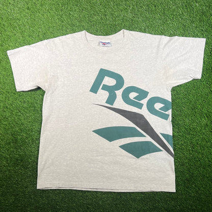 1990s Reebok Grey WrapAround Logo Tee Size Large USED v17868