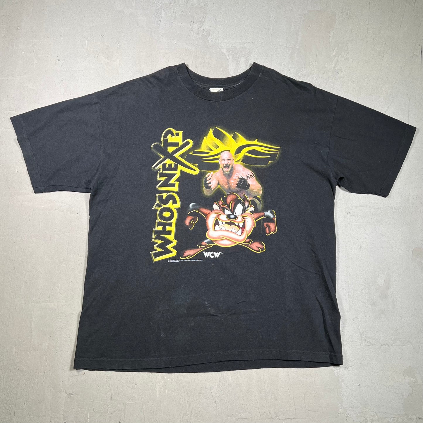 1999 WCW Taz Goldberg Whos Next Black Tee Size XL USED v15245