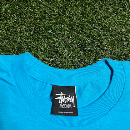Stussy Blue Beach Crew Tee Size Medium USED x14087