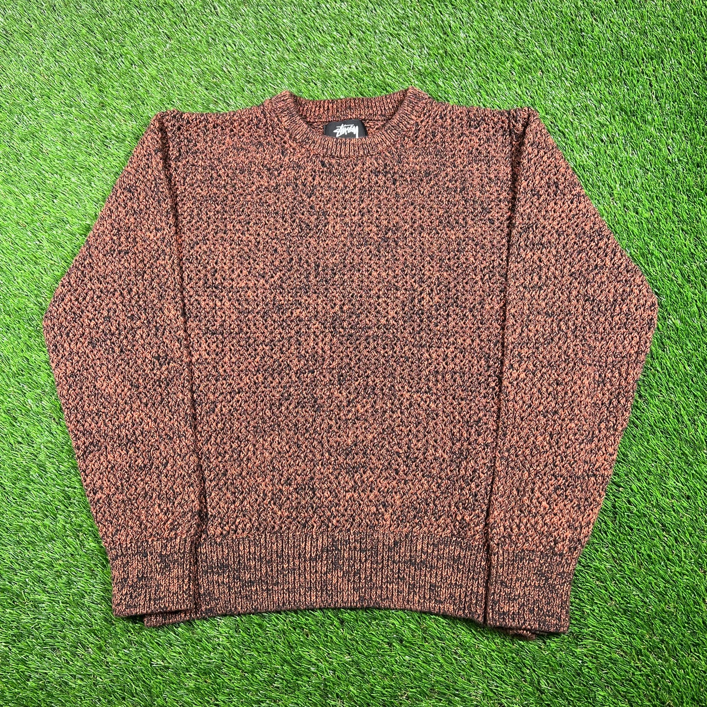 Stussy 2 Tone Brown Loose Gauge Knit Sweater Size Medium USED x15860