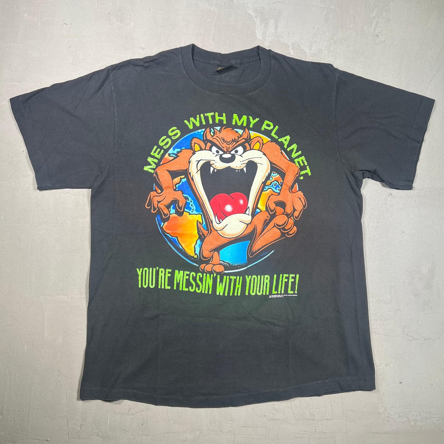 1990 Taz Mess With My Plant Black Tee Size XL USED v18041