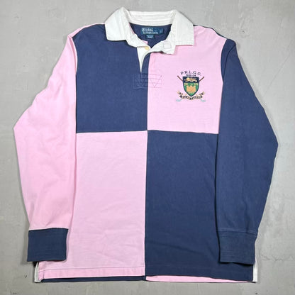 Y2K Polo Ralph Lauren Pink Navy Rugby Longsleeve Size Large USED v20316