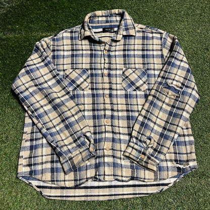 Vuja De Blue/Tan Plaid Flannel Button Up Size XL USED x13999
