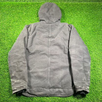 Y2K Carhartt Sherpa Lined Duck Sierra Washed Black Workwear Jacket Size Large USED v18391