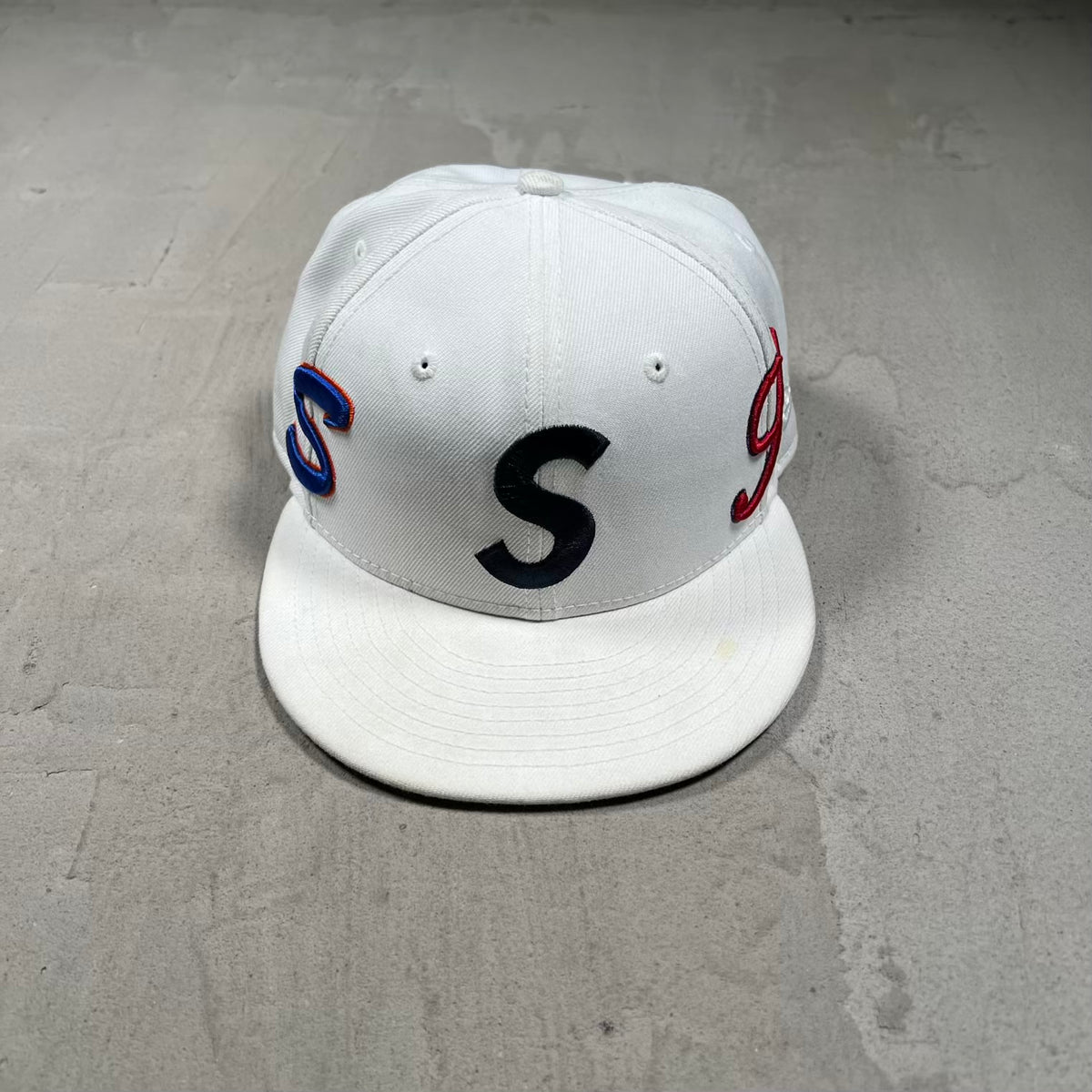 Supreme Multi S Logo New Era White Fitted Hat Size 7 1/8 USED x18566