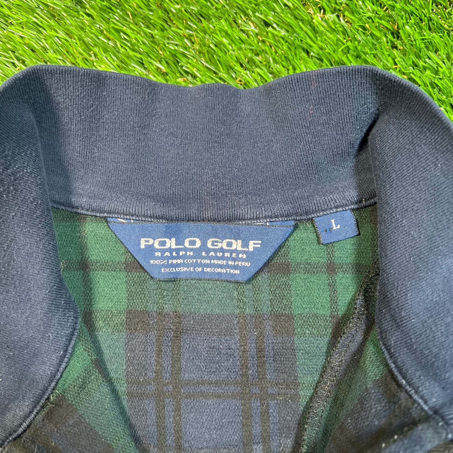 1990s Ralph Lauren Polo Golf Green Plaid Half Zip Crewneck Size Large USED v18882