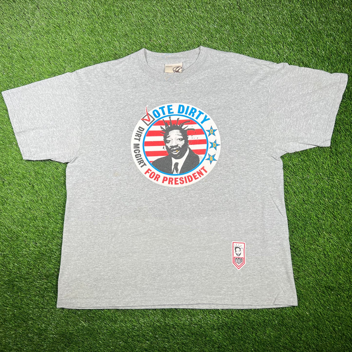 Y2K ODB Old Dirty Bastard For President Dirt Mcgirt Grey Tee Size XL USED v17125