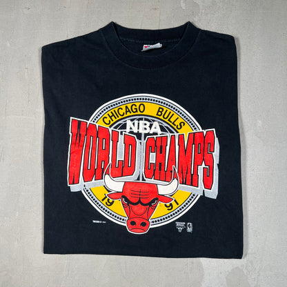1991 Chicago Bulls "World Champs" Black Tee Size XL USED v19073