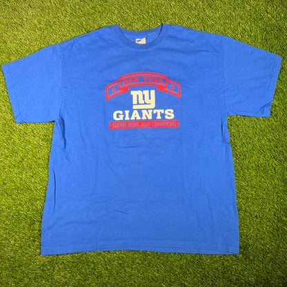 2012 New York Giants Blue Super Bowl Champions Tee Size XL USED v17495