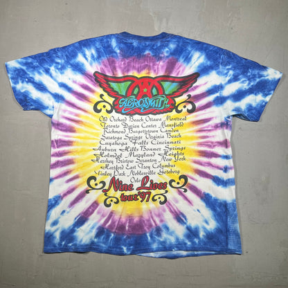 1997 Aerosmith "Nine Lives" Tie Dye Tour Tee Size XL USED v19290