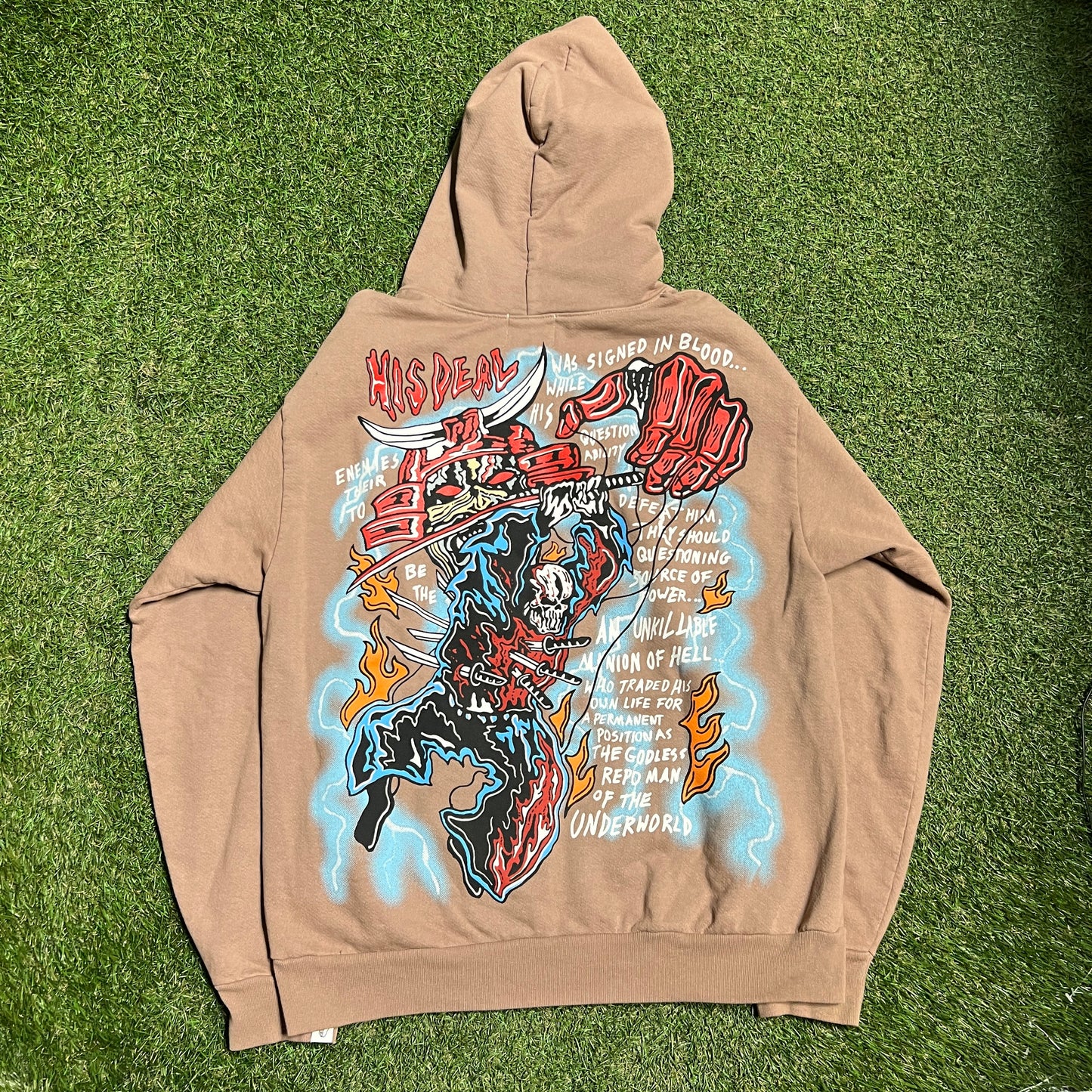 Warren Lotas "His Deal Signed in Blood' Brown Hoodie Size Medium USED x13486