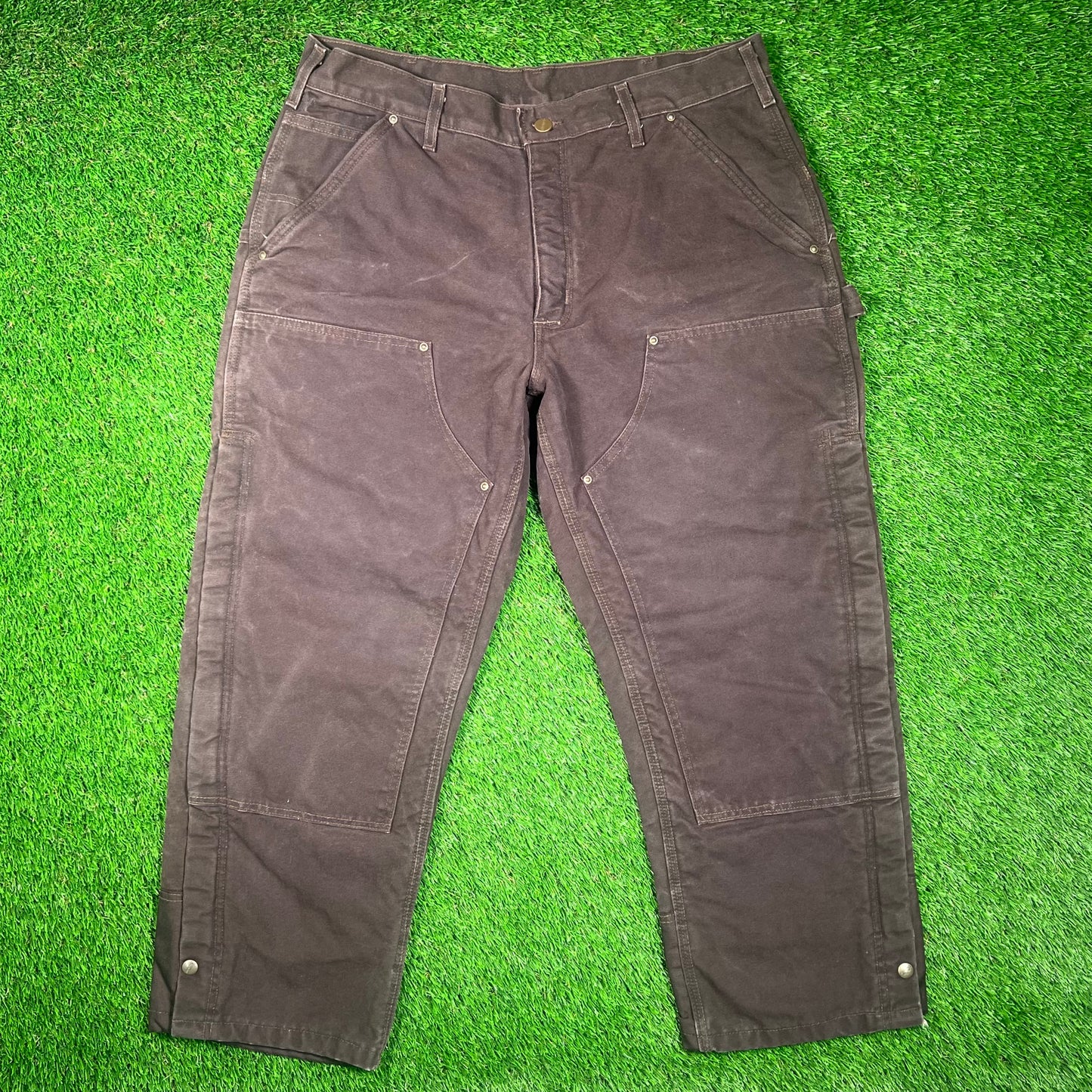 Y2K Carhartt Double Knee Half Zip Off Padded Lined Brown Pants Size 36x28 USED v18636